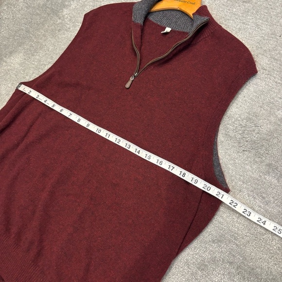 Forte Cashmere XL Sweater Vest Men's Burgundy Quarter Zip mock neck - Picture 6 of 8